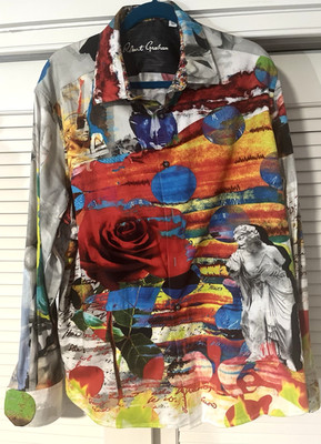 Robert Graham'' Museum Trip'' Long Sleeve Shirt Sz. 2XL Colorful Floral Statues