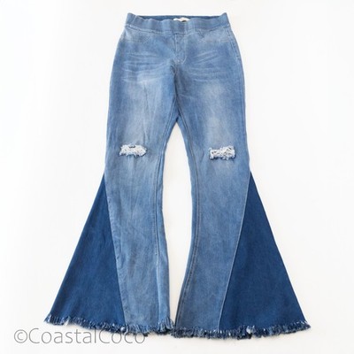 Southern Fried Chics Bell Bottom L Jeans High Elastic Stretch Retro Mop Y2K