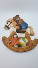 Teddy Bear Rocking Horse Wall Plaque Lightweight 1986 Frankies Designs Vintage
