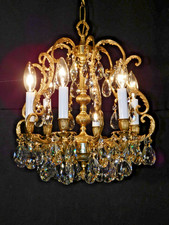 Dearest Antique 6 Light Brass Cut Lead Crystal Petite Birdcage Chandelier
