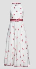 🩷ZIMMERMANN-Pink Palm Embroidered Linen Midi Dress-Size 0/Aus 8/US 4-Like New
