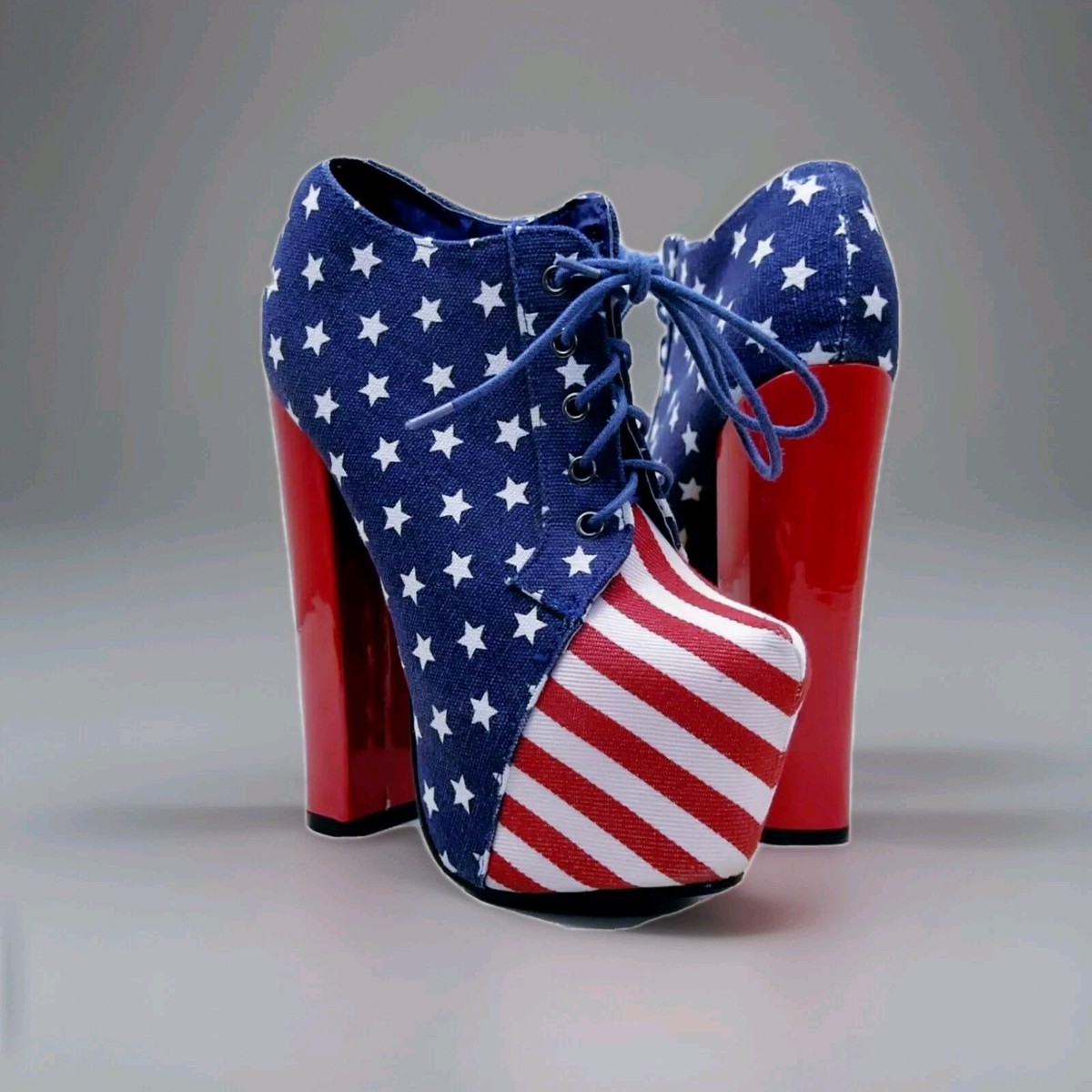 BEBO Woman Anckle Boots American Flag LUCIA Platform Heel Stars