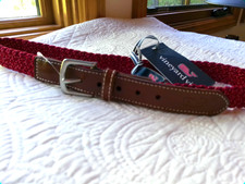 VINEYARD VINES SIZE 26 NWT BOYS BRAIDED BUNGEE BELT RACING RED 1" WIDE LEATHER T