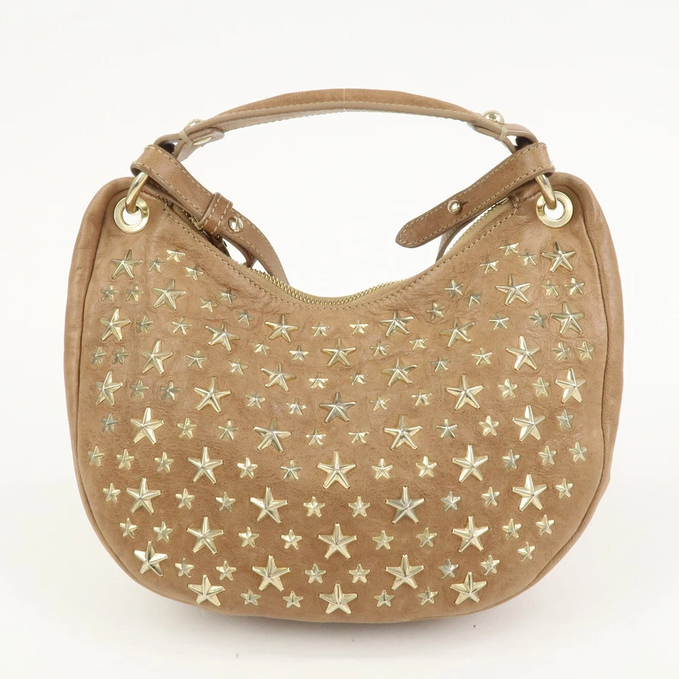 JIMMY CHOO Cuero Estrella Tachuelas 2 Vías Bolso de Mano Bolso de Hombro 015FKY Camel Auténtico Usado Foto 2 de 4
