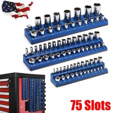 3pcs Magnetic Socket Organizer Set 143812 Drive With 75 Slots Blue