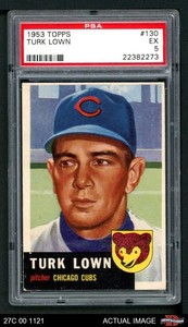 1953 Topps #130 Turk Lown Cubs DOUBLE-PRINT PSA 5 - EX