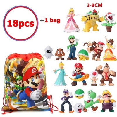 Super Mario 18pc Mini Figure Set w/ Drawstring Bag Party Toy Characters Lot
