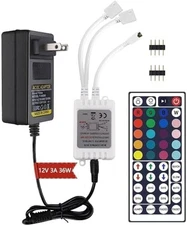 Yiliaw 44 Keys IR Remote Controller Kit for RGB LED Strip Lights DC 12V 3A