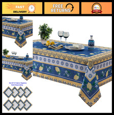 Rectangle Fabric Tablecloth 52x70 Inch - Blue Lemon Garden, Stain Water Resist