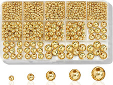 1225 Pcs Gold Beads with Oxidation-Resistant Finish, 4/6/8/10/12Mm round Beads D