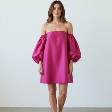 NWT Nasty Gal Bardot Hot Pink Off Shoulder Puff Sleeve Mini Dress Womens 8