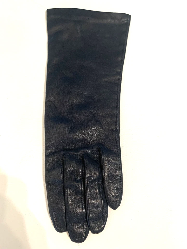 Guantes de Colección Cabretta Azul Marino Niños Cuero Sobre la Muñeca Forrados de Seda Talla 7 Foto 4 de 4