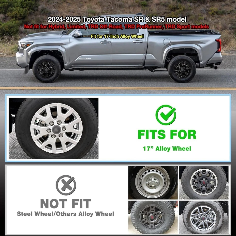 4 Pack Wheel skins for 2024-2025 Toyota Tacoma Wheel Covers; 17- inch Foto 2 de 4