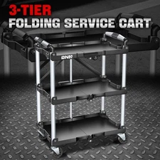 265lbs. 3-Level Composite PP Warehouse Garage Office Foldable Trolley w/Casters