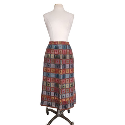 Vintage Folk Costume Apron Skirt Tapestry Weave Style Red Blue Patchwork