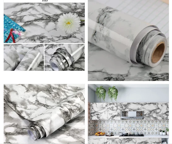 Marble Countertop Paper Granite Gray/White Wallpaper Glossy Peel and Stick Adhes - Image 2 of 2