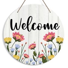 Welcome Sign for Front Door, Spring Flower Welcome Door Sign Decoration,
