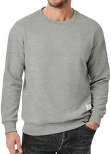 Men's Geometric Crewneck Pullover - Textured Long Sleeve Casual Sweatshirt