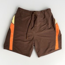 90  s Y2K Swim Trunks Shorts Mens No Boundaries Orange Brown Colorblock New