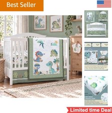 4 Piece Crib Bedding Set Dinosaur Blue Green Polyester Comforter Skirt Sheet
