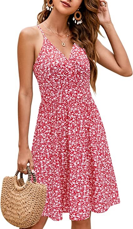 NVWAN Women's Floral Summer Sundress - Spaghetti Strap, V-Neck, Swing Dress (Black, Small) - View #11