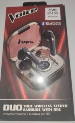 The Voice Duo True Wireless Stereo Earbuds with Mic, Charging Case, LCD Screen