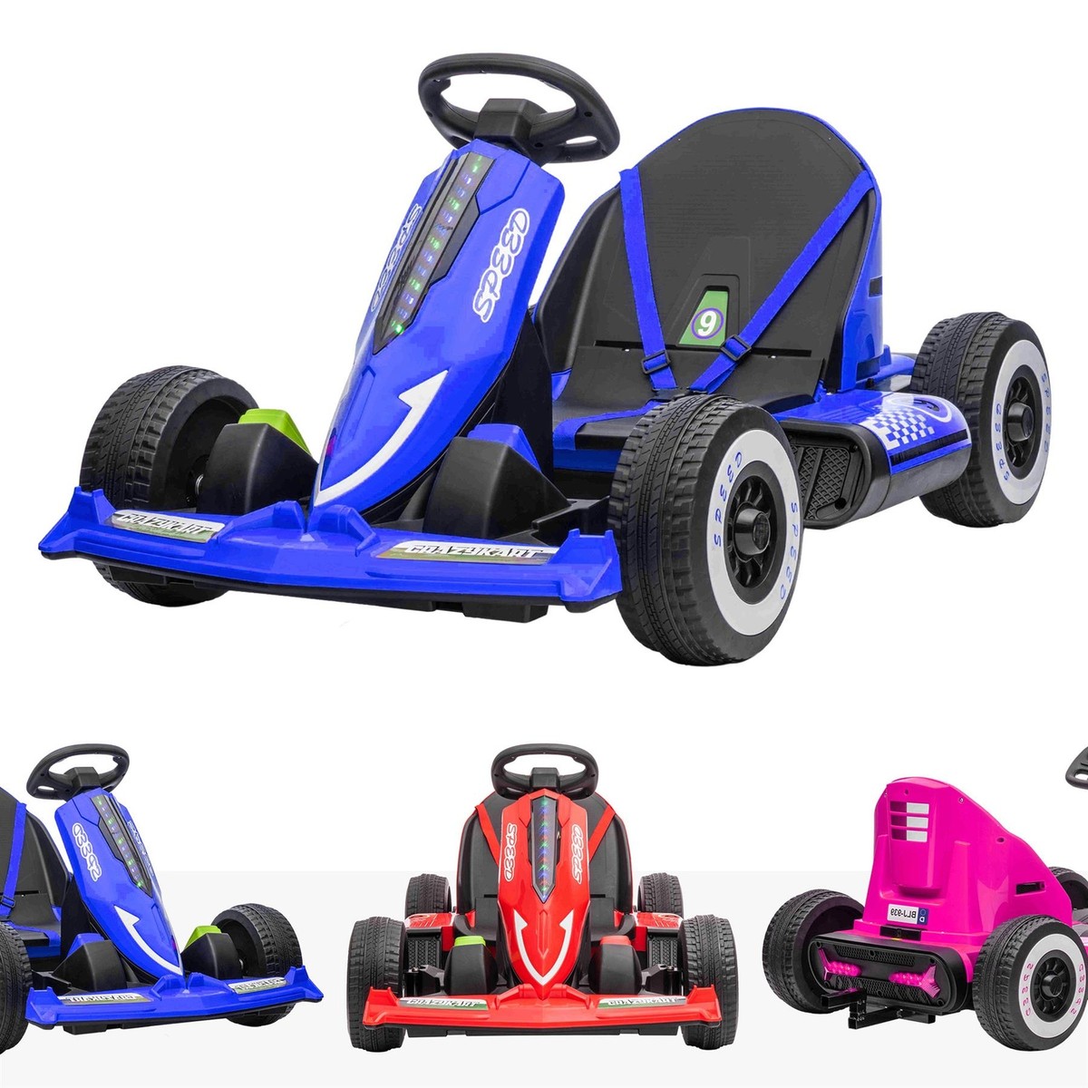 12V 550 Electric Ride On Go Kart for Kids Low/High Speed, 3-Point Harness