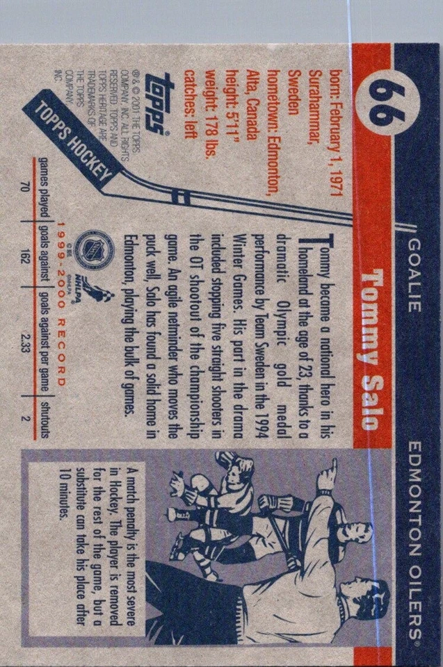 2000-01 Topps Heritage #66 Tommy Salo Edmonton Oilers - Image 2 of 2