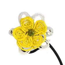BARRETTE HAND BEADED FRENCH HAIR CLIP FLOWER HAIR ACCESSORY 3" X 3" LARGE YELLOW