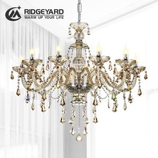 10 Lights Crystal Chandelier Glass Ceiling Light Pendant Lamp Fixture Cognac
