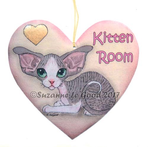 Devon Rex cat sign Kitten Room laminated from original painting