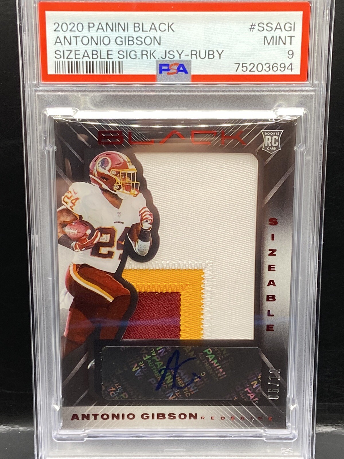 Antonio Gibson Panini Black Sizeable Signatures Rookie Jersey #SSAGI Ruby