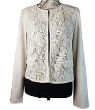 Chicos Ivory Crochet Lace Bolero Long Sleeve Open Jacket Shrug Womens Size 0 4