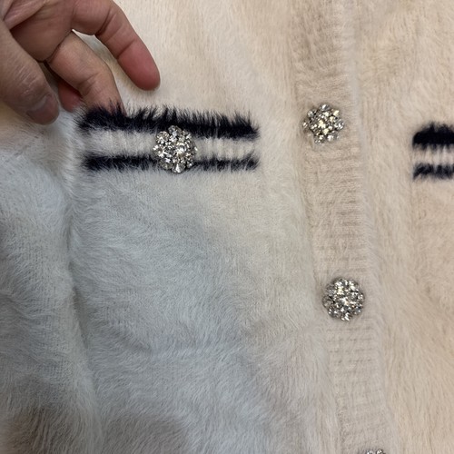 J. Crew Sweater Lady Jacket Brushed Yarn Size large Rhinestone Snap Buttons - Picture 7 of 14