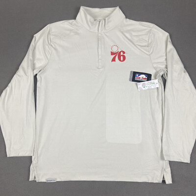 Philadelphia 76ers Shirt Mens Large Beige 1/4 Zip Pullover Eco Revive Stretch
