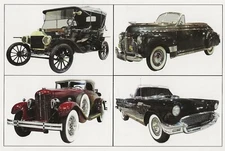 Postcard 1913 Model T, 1941 Chevy Dlux, 1930 DuPont, 1957 Thunderbird AACA Musm
