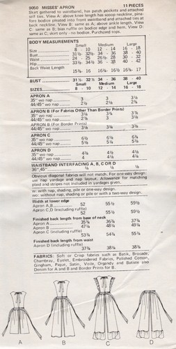 1974 Vintage VOGUE Sewing Pattern Bust 34-36in Apron Medium (2145) Vogue 9050 - Picture 2 of 3