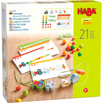 HABA Fädelspiel Bauernhof-Freunde, Bastelspiel, Kreativspiel, ab 3 Jahren, Buche