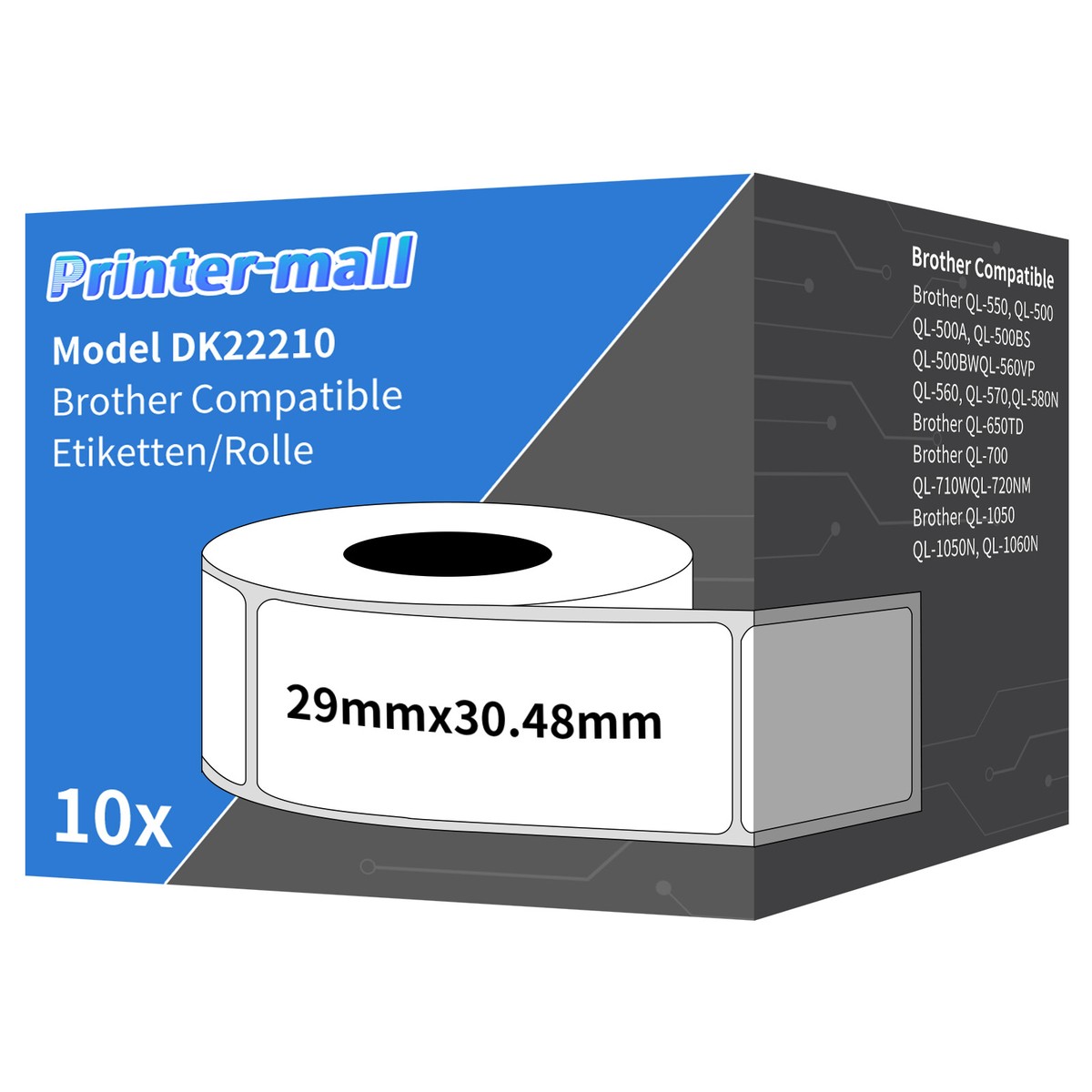 Lot De 5 Rouleaux D'étiquettes DK22210 – Compatibles Brother QL (29 Mm X 30,5 M) Pour Envois Et Rangement