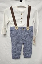 New Boys Cat And Jack Suspender Set Cream Thermal Set Size 3-6M