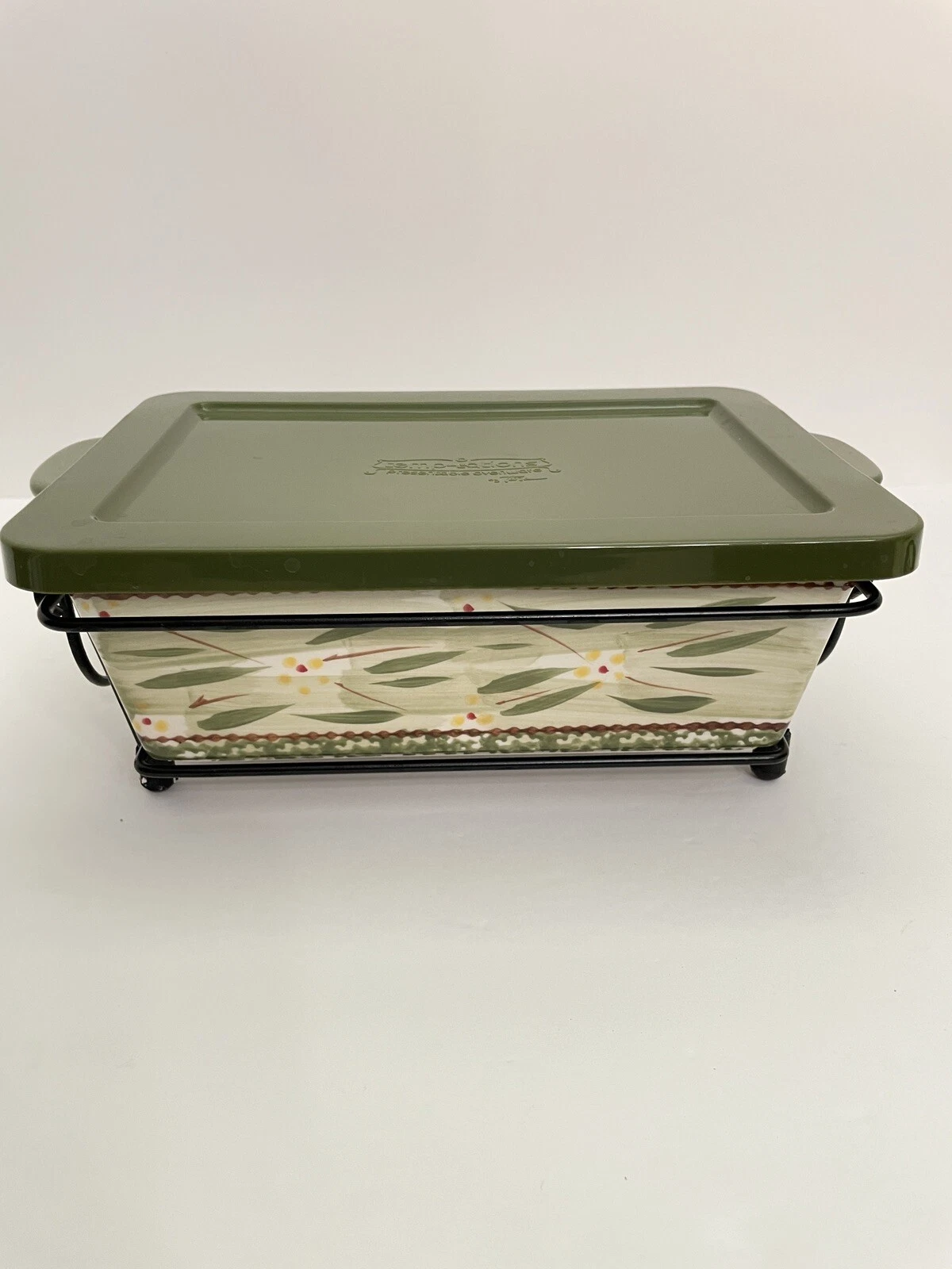 Temptations Bakeware Old World Green Meat Loaf Bread Pan Set With Lid 1.5qt