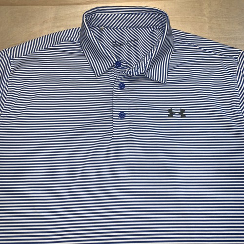 UNDER ARMOUR Men's XL Golf Polo HeatGear Loose Fit Blue White Striped - Picture 3 of 7