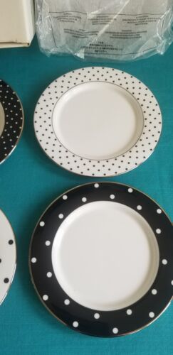 Lenox Kate Spade Larabee Road Black Set of 4 Tidbit Plates MIB Dots - Picture 3 of 5
