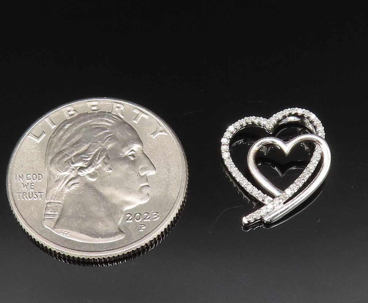 925 Silver Vintage Genuine Diamonds Double Open Love Heart Pendant