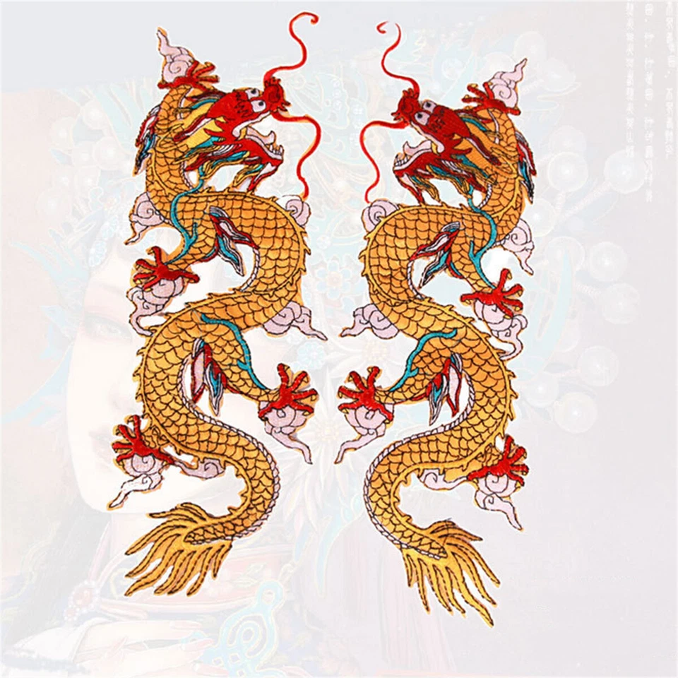 1 Paar Drache Bestickt Aufbügeln Aufnähen Patch Abzeichen DIY Jeans Jacke Tasche - Bild 2 von 4