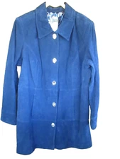 NWT Dennis Basso 1X / XL Blue 100% Genuine Suede Leather Jacket / Coat Turnkey