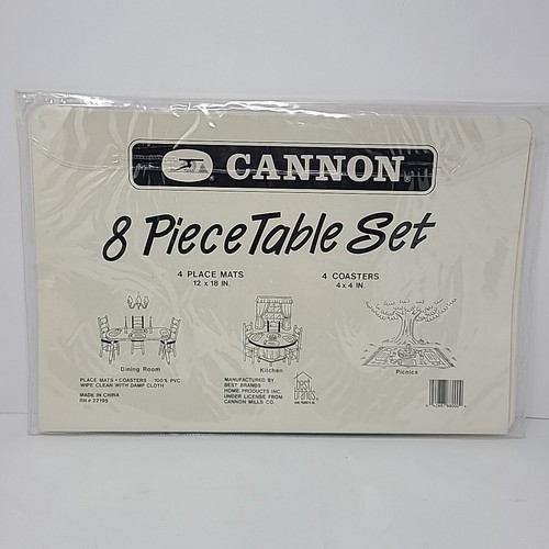 Vintage Cannon 8 Piece Table Picnic Set 4 Placemats Coasters Red White Stripe - Picture 4 of 4