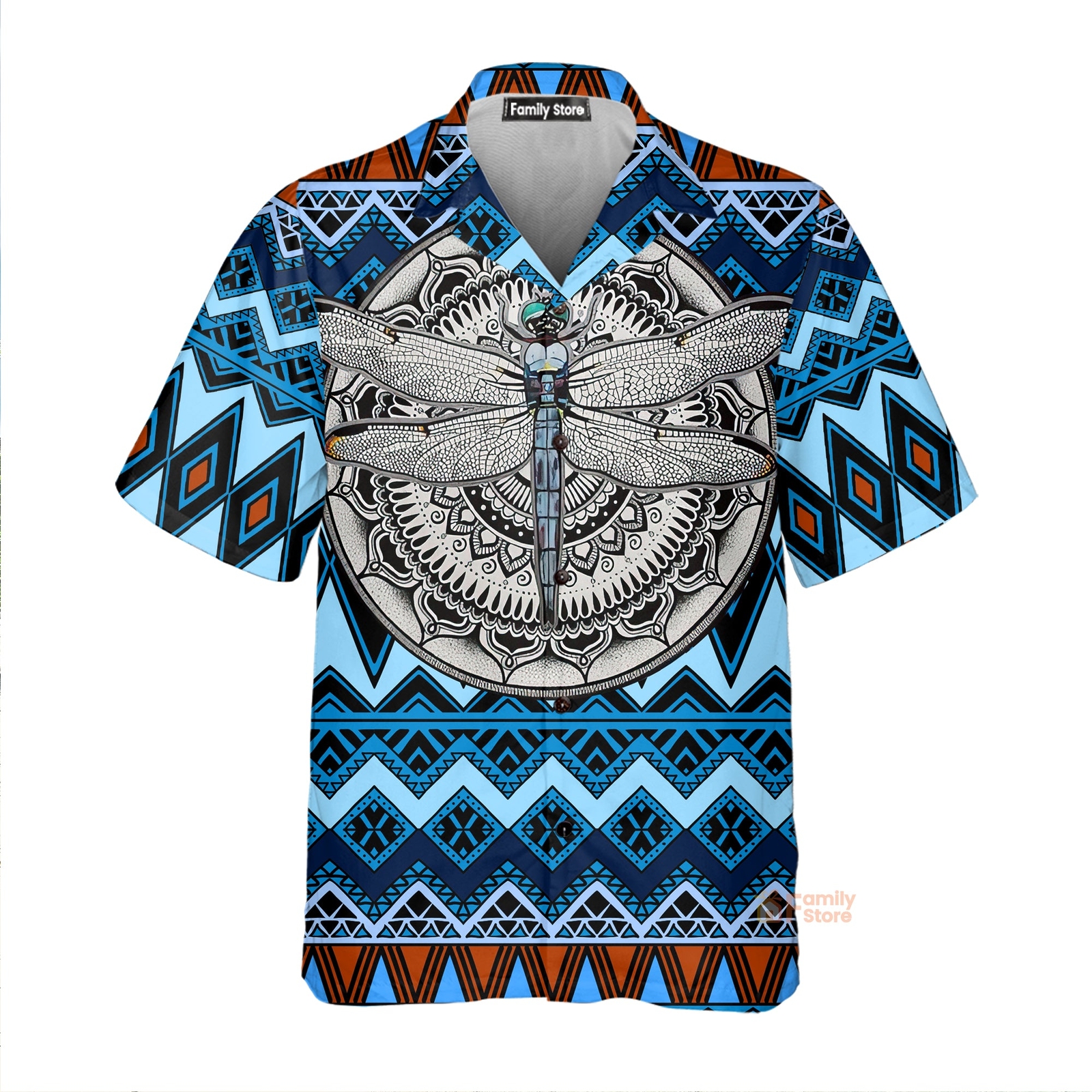 Native American Dragonfly Blue Aloha Hawaiian Shirts For Men Women
