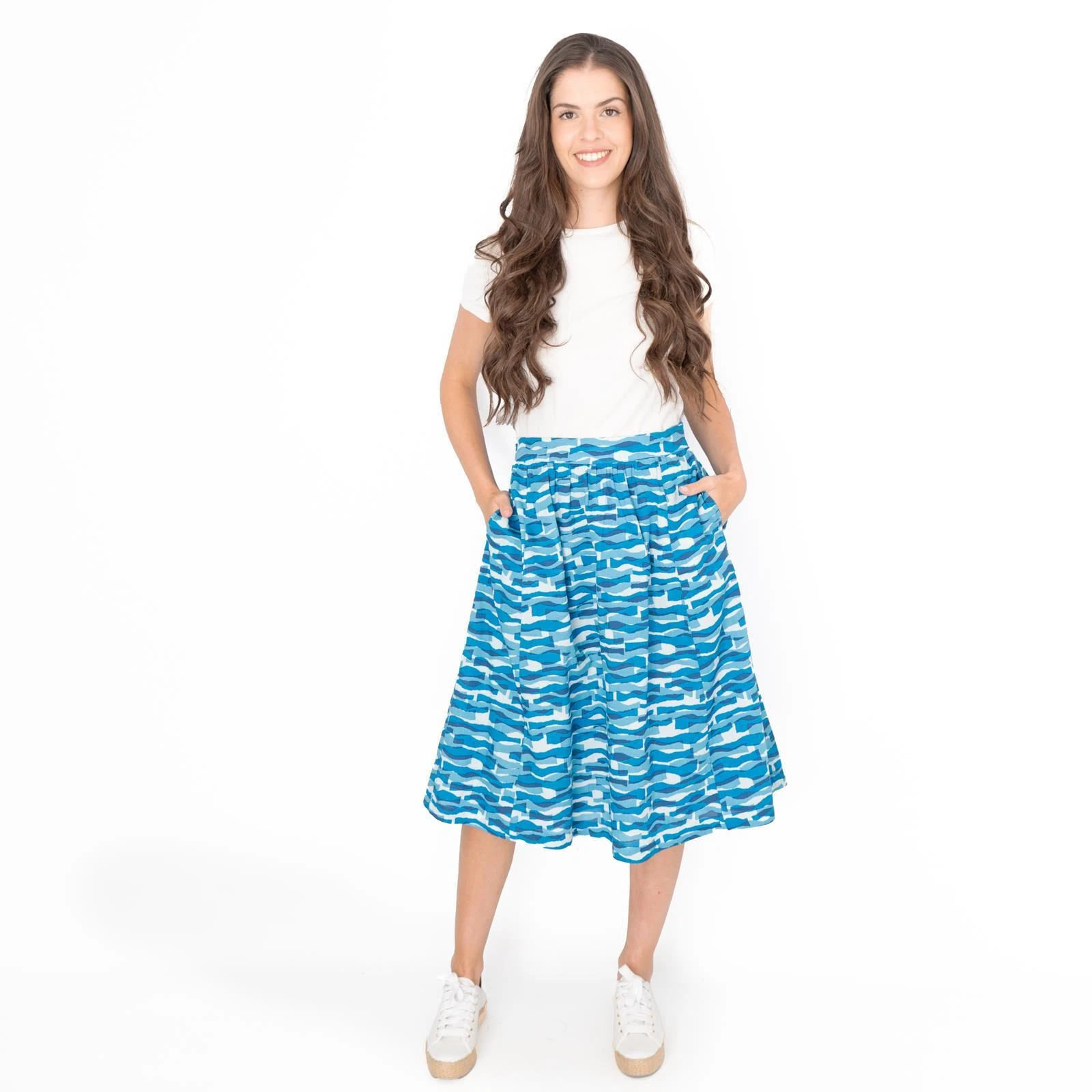 Seasalt Skirt Womens Blue Geometric Waves Cotton Lined Elasticated Waist Pockets
Opens in a new wind