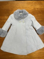 Girls' 3T Vintage Wool Rothschild Winter Coat Light Blue with Fur